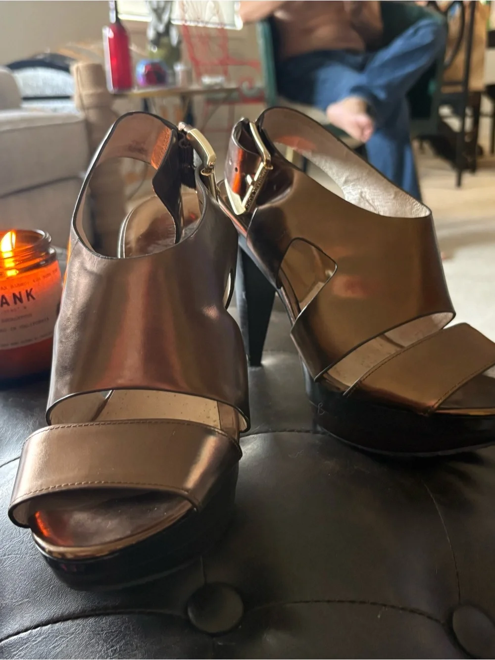 Michael Kors Metallic Bronze Open-Toe Platform Heels